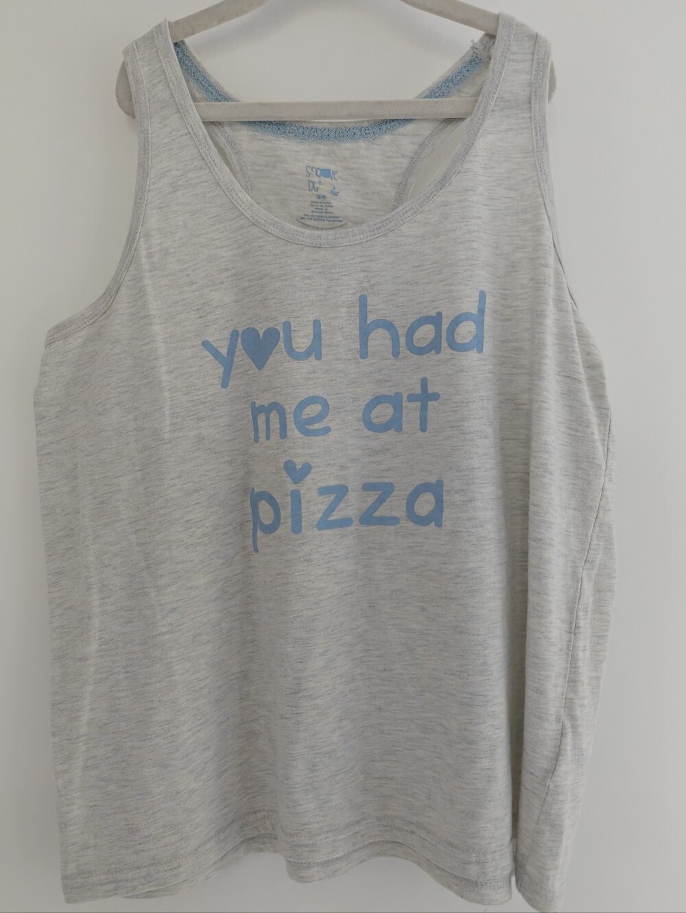 “You Had Me At Pizza” gray racerback tank top Snooze Button Size M